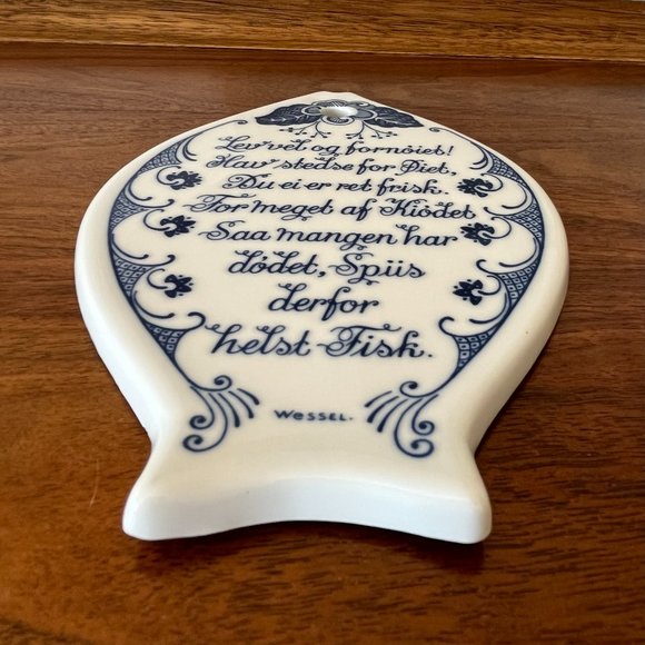 Porsgrund Norway Porcelain Fish Shaped Trivet with Poem Midcentury Kitchen Decor - Picture 2 of 7